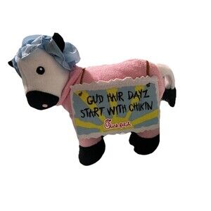 Chick-Fil-A Stuffed Plush Cow 6" Pink Pajamas Blue Shower Cap Gud Hair Dayz